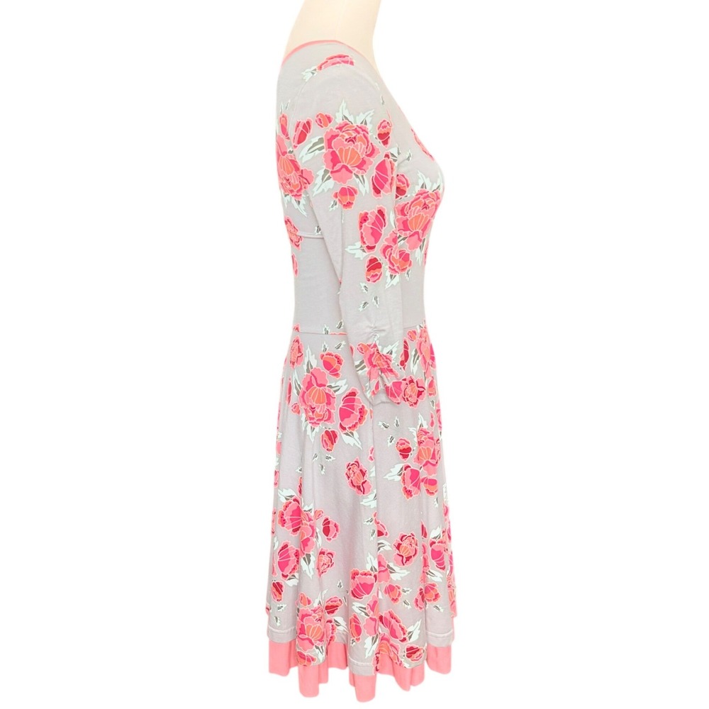 Matilda Jane Womens Grey Pink Floral Fit Flare Dress 3/4 Sleeve XS Marzipan Rose - Picture 3 of 8